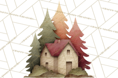 Cozy Cabin Christmas PNG, Cut-Paper Collage Holiday Clipart Product Image 2