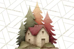 Cozy Cabin Christmas PNG, Cut-Paper Collage Holiday Clipart Product Image 2