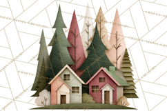 Cozy Cabin Christmas PNG, Cut-Paper Collage Holiday Clipart Product Image 3