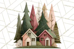 Cozy Cabin Christmas PNG, Cut-Paper Collage Holiday Clipart Product Image 3