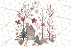 Cozy Cabin Christmas PNG, Cut-Paper Collage Holiday Clipart Product Image 4