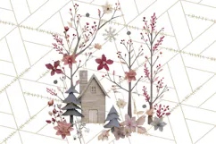 Cozy Cabin Christmas PNG, Cut-Paper Collage Holiday Clipart Product Image 4