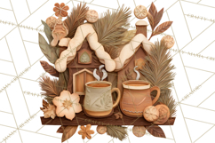 Cozy Cabin Christmas PNG, Cut-Paper Collage Holiday Clipart Product Image 2