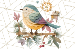 Cozy Cabin Christmas PNG, Cut-Paper Collage Holiday Clipart Product Image 3