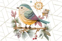 Cozy Cabin Christmas PNG, Cut-Paper Collage Holiday Clipart Product Image 3