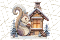 Cozy Cabin Christmas PNG, Cut-Paper Collage Holiday Clipart Product Image 4