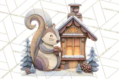 Cozy Cabin Christmas PNG, Cut-Paper Collage Holiday Clipart Product Image 4