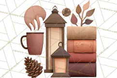 Cozy Cabin Christmas PNG, Cut-Paper Collage Holiday Clipart Product Image 2