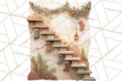 Cozy Cabin Christmas PNG, Cut-Paper Collage Holiday Clipart Product Image 4