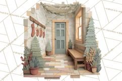 Cozy Cabin Christmas PNG, Cut-Paper Collage Holiday Clipart Product Image 2
