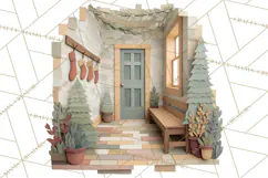 Cozy Cabin Christmas PNG, Cut-Paper Collage Holiday Clipart Product Image 2