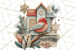 Cozy Cabin Christmas PNG, Cut-Paper Collage Holiday Clipart Product Image 3