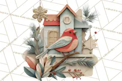 Cozy Cabin Christmas PNG, Cut-Paper Collage Holiday Clipart Product Image 3