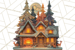 Cozy Cabin Christmas PNG, Cut-Paper Collage Holiday Clipart Product Image 4