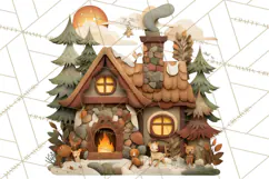 Cozy Cabin Christmas PNG, Cut-Paper Collage Holiday Clipart Product Image 5