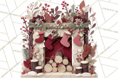 Cozy Cabin Christmas PNG, Cut-Paper Collage Holiday Clipart Product Image 5