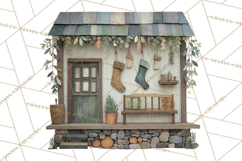 Cozy Cabin Christmas PNG, Cut-Paper Collage Holiday Clipart Product Image 2