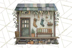Cozy Cabin Christmas PNG, Cut-Paper Collage Holiday Clipart Product Image 2