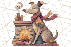 Cozy Cabin Christmas PNG, Cut-Paper Collage Holiday Clipart Product Image 3