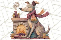 Cozy Cabin Christmas PNG, Cut-Paper Collage Holiday Clipart Product Image 3