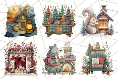Cozy Cabin Christmas PNG, Cut-Paper Collage Holiday Clipart Product Image 5
