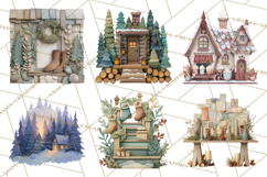 Cozy Cabin Christmas PNG, Cut-Paper Collage Holiday Clipart Product Image 7