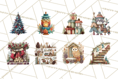 Cozy Cabin Christmas PNG, Cut-Paper Collage Holiday Clipart Product Image 2