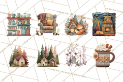 Cozy Cabin Christmas PNG, Cut-Paper Collage Holiday Clipart Product Image 4