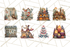 Cozy Cabin Christmas PNG, Cut-Paper Collage Holiday Clipart Product Image 6