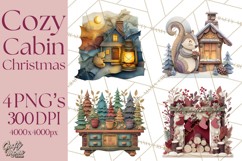 Cozy Cabin Christmas PNG, Cut-Paper Collage Holiday Clipart Product Image 1