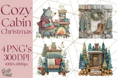 Cozy Cabin Christmas PNG, Cut-Paper Collage Holiday Clipart Product Image 1
