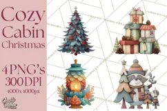 Cozy Cabin Christmas PNG, Cut-Paper Collage Holiday Clipart Product Image 1
