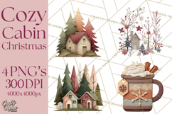 Cozy Cabin Christmas PNG, Cut-Paper Collage Holiday Clipart Product Image 1