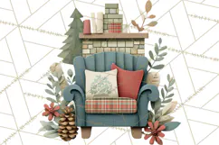 Cozy Cabin Christmas PNG, Cut-Paper Collage Holiday Clipart Product Image 3