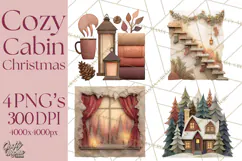 Cozy Cabin Christmas PNG, Cut-Paper Collage Holiday Clipart Product Image 1