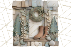 Cozy Cabin Christmas PNG, Cut-Paper Collage Holiday Clipart Product Image 4
