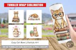 Cozy Cat Mom Lifestyle Art Tumbler Product Image 1