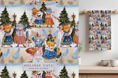 Cozy Christmas Cat Seamless Pattern with Folk Art Winter Product Image 1