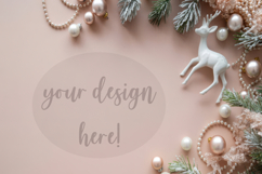 christmas flatlay, pink christmas, holiday background Product Image 1