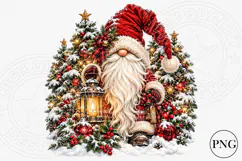 Cozy Christmas Gnome PNG | Snowy Tree & Lantern Sublimation Product Image 1