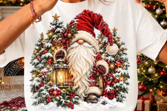 Cozy Christmas Gnome PNG | Snowy Tree & Lantern Sublimation Product Image 3