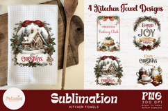 Vintage Christmas sublimation png designs being used as trendy Christmas kitchen towels print
