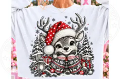 Cozy Christmas Reindeer PNG | Santa Hat & Winter Sweater Sub Product Image 2