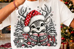 Cozy Christmas Reindeer PNG | Santa Hat & Winter Sweater Sub Product Image 3