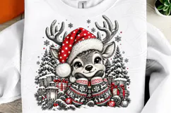 Cozy Christmas Reindeer PNG | Santa Hat & Winter Sweater Sub Product Image 4