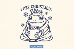 Cozy Christmas Vibes Frog SVG PNG | Cute Frog Christmas Mug Product Image 1