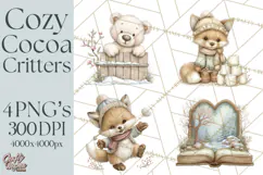 Hot Cocoa Critters Winter Animals Clip Art PNG Graphics Product Image 1