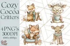 Hot Cocoa Critters Winter Animals Clip Art PNG Graphics Product Image 1