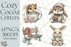 Hot Cocoa Critters Winter Animals Clip Art PNG Graphics Product Image 1