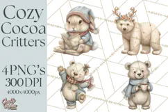 Hot Cocoa Critters Winter Animals Clip Art PNG Graphics Product Image 1
